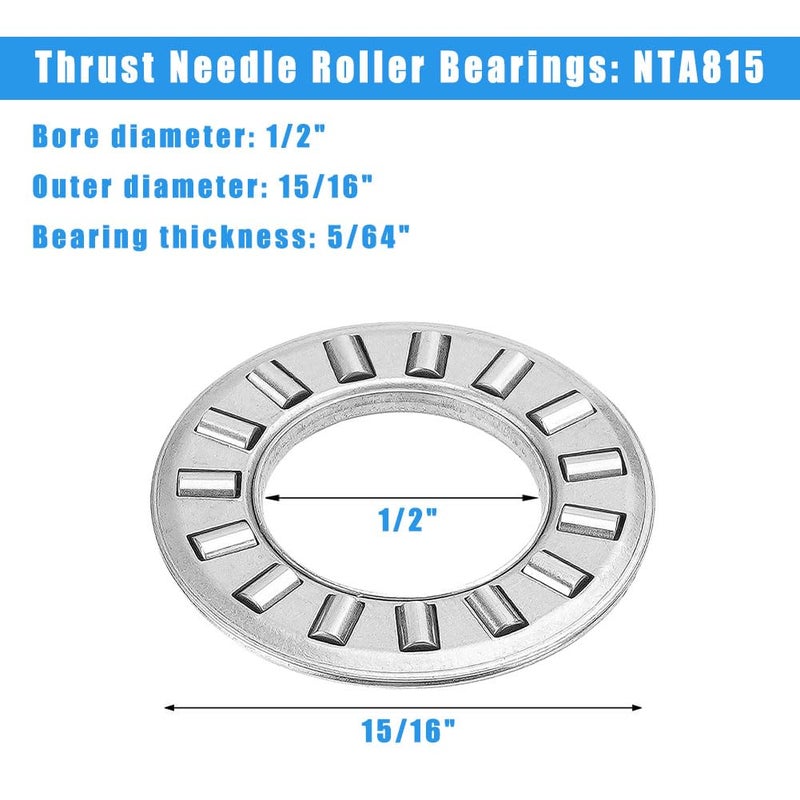 koofull 4 Sets NTA815+2TRA, Thrust Needle Roller Bearings with Two Washers, ID 1/2", OD 15/16" - Image 2